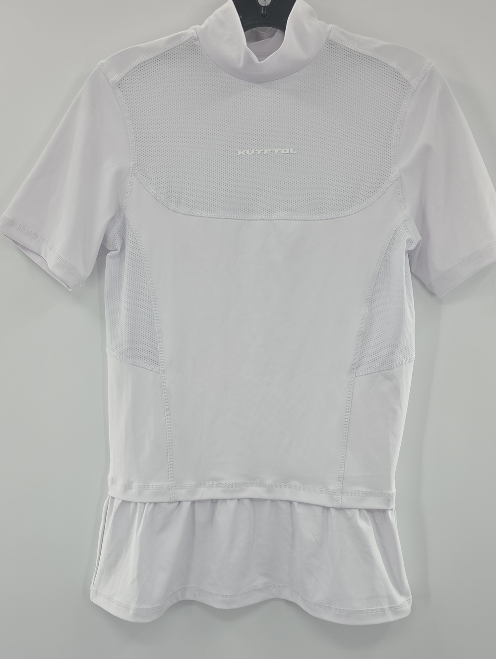 White Short Sleeve Performance Tee with Peplum Hem
